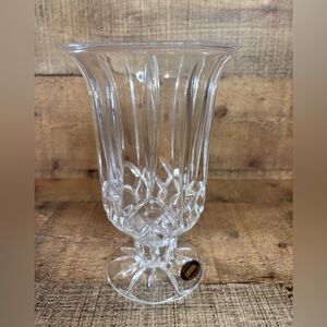 DePlomb Crystal Clear Glass Footed Vase Candle Holder Made In USA 7”